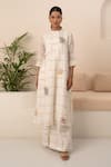 Arcvsh By Pallavi Singh_Ivory Linen Embroidery Round Neck Chequered Pattern Kurta With Pant _Online_at_Aza_Fashions