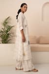 Buy_Arcvsh By Pallavi Singh_Ivory Linen Embroidery Round Neck Chequered Pattern Kurta With Pant _Online_at_Aza_Fashions