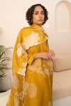 Shop_Arcvsh By Pallavi Singh_Yellow Organza, Chanderi Embroidery Flower Vine Print Double Layered Kurta Set _Online_at_Aza_Fashions