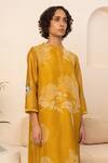 Shop_Arcvsh By Pallavi Singh_Yellow Organza, Chanderi Round Flower Vine Print Double Layered Kurta With Pant _Online_at_Aza_Fashions