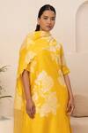 Arcvsh By Pallavi Singh_Yellow Chanderi Embroidery Round Neck Flower Vine Print Kurta Set _Online_at_Aza_Fashions