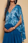 Buy_Ranng Label_Blue Soft Satin Tie And Dye V Neck Cape Style Gown _Online_at_Aza_Fashions