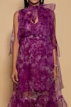 Buy_Ranng Label_Purple Organza Tie And Dye Tie-up Neck Sheer Dress _Online_at_Aza_Fashions