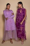 Shop_Ranng Label_Purple Organza Tie And Dye Tie-up Neck Sheer Dress _Online_at_Aza_Fashions