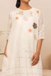 Shop_Arcvsh By Pallavi Singh_Ivory Linen Embroidery Round Neck Flower And Geometric Print Dress _Online_at_Aza_Fashions