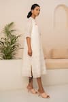 Buy_Arcvsh By Pallavi Singh_Ivory Linen Embroidery Round Neck Flower And Geometric Print Dress _Online_at_Aza_Fashions