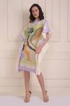 Shwetanga_Ivory Cotton Embroidery Boat Neck Organic Printed Scarf Dress _Online_at_Aza_Fashions