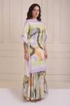 Shwetanga_Ivory Cotton Tassels Round Neck Abstract Print Organic Sharara Set _Online_at_Aza_Fashions