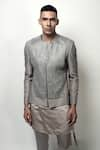 Buy_Rohit Gandhi + Rahul Khanna_Grey Silk Embroidery Metallic Beads And Sequins Louvers Jacket _Online_at_Aza_Fashions