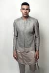 Buy_Rohit Gandhi + Rahul Khanna_Grey Satin Louvers Wrap Around Kurta _Online_at_Aza_Fashions