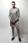 Rohit Gandhi + Rahul Khanna_Grey Silk Embroidery Metallic Beads And Sequins Louvers Jacket _at_Aza_Fashions