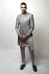 Rohit Gandhi + Rahul Khanna_Grey Satin Louvers Wrap Around Kurta _at_Aza_Fashions