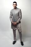 Buy_Rohit Gandhi + Rahul Khanna_Grey Satin Plain Straight Fit Trouser _Online_at_Aza_Fashions