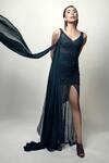 Rohit Gandhi + Rahul Khanna_Blue Tulle Beads, Sequins, Crystals One Shoulder Ada Off Gown _at_Aza_Fashions