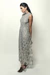 Rohit Gandhi + Rahul Khanna_Silver Rayon Sequins Halter Neck Abyss Embellished Slip Top _Online_at_Aza_Fashions
