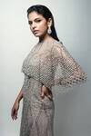 Rohit Gandhi + Rahul Khanna_Purple Tulle Sequins, Crystals Cupola A-line Embellished Dress With Short Cape _at_Aza_Fashions