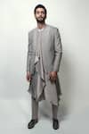 Buy_Rohit Gandhi + Rahul Khanna_Grey Silk Embroidery Metallic Beads Ashlar Jacket _Online_at_Aza_Fashions