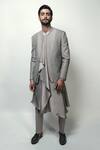 Buy_Rohit Gandhi + Rahul Khanna_Grey Satin Plain Ashlar Draped Kurta _Online_at_Aza_Fashions