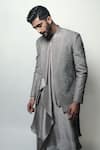 Shop_Rohit Gandhi + Rahul Khanna_Grey Satin Plain Ashlar Draped Kurta _Online_at_Aza_Fashions
