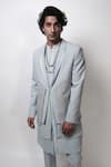 Rohit Gandhi + Rahul Khanna_Blue Crepe Embroidery Metallic Rings Arris Layered Jacket _Online_at_Aza_Fashions