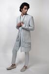 Buy_Rohit Gandhi + Rahul Khanna_Blue Crepe Embroidery Metallic Rings Arris Layered Jacket _Online_at_Aza_Fashions