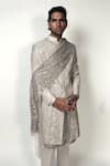 Rohit Gandhi + Rahul Khanna_Grey Sequin Mihrab Stole _Online_at_Aza_Fashions