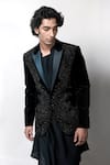 Buy_Rohit Gandhi + Rahul Khanna_Blue Velvet Embellished Beads Palladian Tuxedo _Online_at_Aza_Fashions