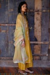 Shikha Mehta_Yellow Silk Chanderi Embroidered Thread Notched A-line Kurta Set _Online_at_Aza_Fashions