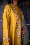 Shop_Shikha Mehta_Yellow Silk Chanderi Embroidered Thread Notched A-line Kurta Set _Online_at_Aza_Fashions