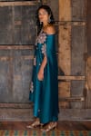 Shikha Mehta Green Silk Chanderi Thread One Shoulder Kaftan And Pant Set at Aza Fashions Shikha Mehta_Green Silk Chanderi Thread One Shoulder Kaftan And Pant Set _at_Aza_Fashions