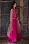 Shikha Mehta_Fuchsia Dupatta  Organza, Silk Chanderi Thread Notched Jacket Sharara Set _Online_at_Aza_Fashions