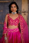 Buy_Shikha Mehta_Fuchsia Blouse  Silk Chanderi Embroidered Thread V Neck Raw Lehenga Set _Online_at_Aza_Fashions