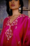 Shop_Shikha Mehta_Fuchsia Silk Chanderi Embroidered Thread V Neck Kaftan And Pant Set _Online_at_Aza_Fashions