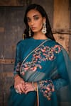 Shikha Mehta_Green Saree : Silk Organza Embroidered Thread High Neck Set For Women_Online_at_Aza_Fashions