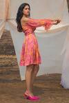 Kauza_Pink Bemberg Satin Printed Abstract One Shoulder Anora Dress _at_Aza_Fashions