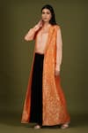 Soniya G_Orange Brocade Silk Woven Floral Print Mandarin Collar Long Jacket And Palazzo Set _Online_at_Aza_Fashions