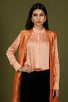 Buy_Soniya G_Orange Brocade Silk Woven Floral Print Mandarin Collar Long Jacket And Palazzo Set _Online_at_Aza_Fashions