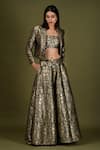 Soniya G_Black Brocade Silk Woven Floral Print Jacket Lapel Cropped And Flared Pant Set _Online_at_Aza_Fashions