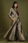 Soniya G_Black Brocade Silk Woven Floral Print Jacket Lapel Cropped And Flared Pant Set _at_Aza_Fashions