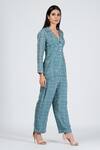 Soniya G_Blue Silk And Embellishment Stripe Lapel Collar Shirt & Pant Set _Online_at_Aza_Fashions