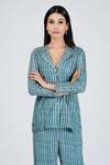 Buy_Soniya G_Blue Silk And Embellishment Stripe Lapel Collar Shirt & Pant Set _Online_at_Aza_Fashions