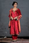 Soniya G_Red Pure Micro Velvet V Neck Neckline Embroidered Kurta Palazzo Set _Online_at_Aza_Fashions