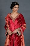 Buy_Soniya G_Red Pure Micro Velvet V Neck Neckline Embroidered Kurta Palazzo Set _Online_at_Aza_Fashions