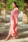 Monk & Mei_Peach Georgette Embroidered Chikankari Square Neck Side Cowl Dress _Online_at_Aza_Fashions