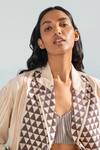 Ikai_Beige Cotton Silk Chanderi Applique Lapel Collar Nile Gemsbok Jacket  _Online_at_Aza_Fashions