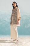 Buy_Ikai_Beige Cotton Silk Chanderi Applique Lapel Collar Nile Gemsbok Jacket  _Online_at_Aza_Fashions