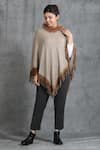 Dusala Shawls_Beige Handwoven Cashmere Fine Wool Poncho_Online_at_Aza_Fashions