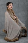 Buy_DUSALA_Grey Embroidered Cashmere Fine Wool Diagonal Stone Work Fur Stole _Online_at_Aza_Fashions