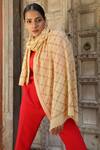 Dusala_Yellow Diagonal Stone Work Stole _Online_at_Aza_Fashions