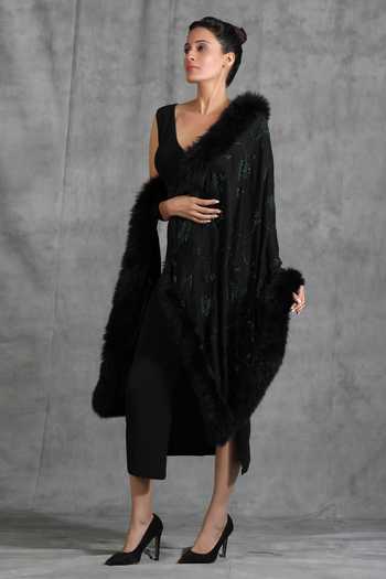 Dusala_Black Handwoven Floral Design Stone Work Stole _Online_at_Aza_Fashions